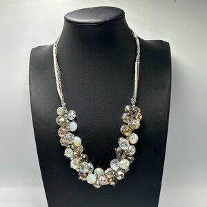 Ali Khan Statement Necklace Silver Tone Cluster Glass Bead Multi Strand Jewelry